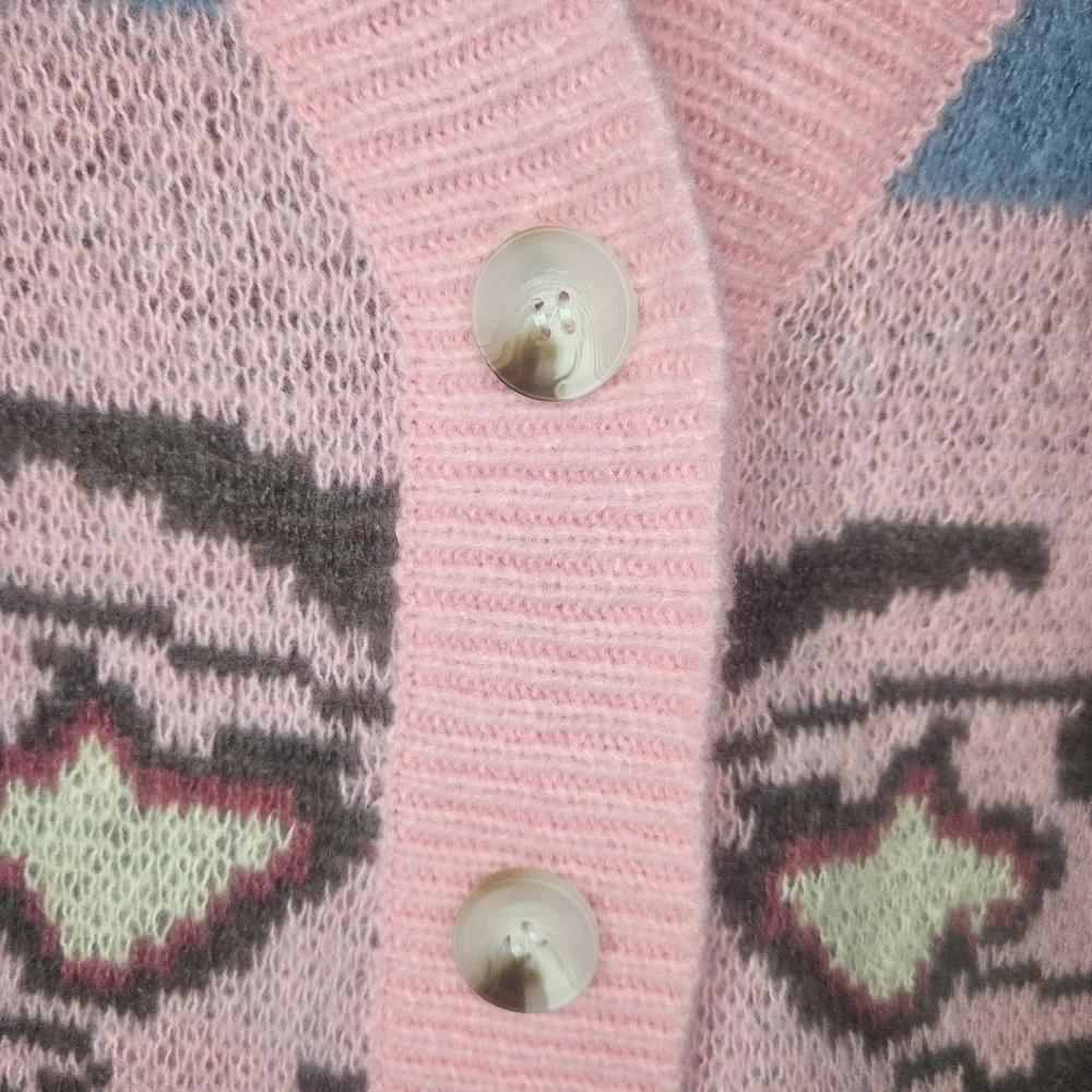 Nasty Gal Floral Fringe Knit Cardigan Pink Oversized Drop Sleeve  NWT PTP 24" - Picture 5 of 12